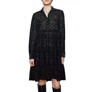 Maje Rolly Metallic Sparkle Polka Dot Burnout Velvet Tiered Mini Dress - 3 / L